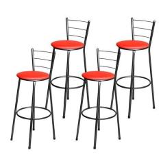 Imagem de Jogo 4 Banqueta Alta Para Cozinha Epoxi Craqueada Assento Estofado - L
