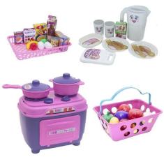 Imagem de Cozinha Menina Brinquedo Fogão Mercado Jogo Jantar Kit 41Pç - Altimar