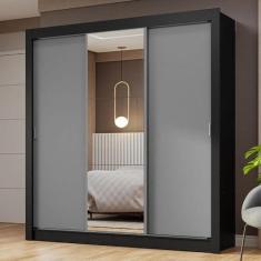 Imagem de Guarda-roupa Casal 3 Portas de Correr com Espelho Preto/cinza Nobre Madesa