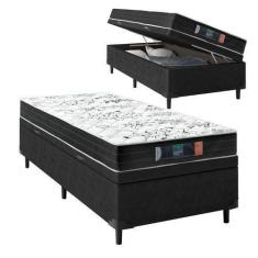 Imagem de Cama Box Baú Solteiro Sintético Preto Com Colchão De Espuma Semi Ortop