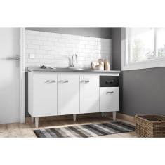 Imagem de Balcão Armário de Cozinha Gabriela 150cm Branco/Preto S/Tampo - ajl Móveis