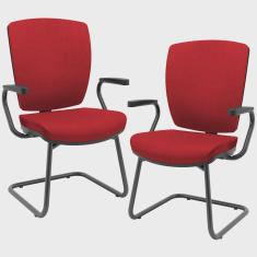 Imagem de Kit 2 Cadeiras Escritório Fixa Executiva Office Preto Slim Alta Flexi P03 Poliéster Vermelho - Lyam