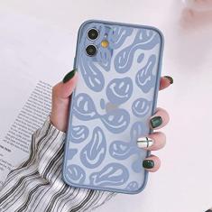 Imagem de Capas de telefone de rosto sorridente engraçado para iphone 11 12 13 pro max 6s 7 8 plus se2020 x xs max xr capa traseira dura fosca, cinza azul smiley 4, para iphone11 pro