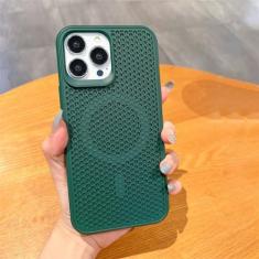 Imagem de Capa luxuosa de dissipação de calor para iPhone 15 14 13 12 Pro Max Plus 11 Carregador sem fio respirável capa de cor sólida, verde escuro, para iPhone 12 Pro