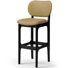 Imagem de Banqueta Alta Bar Cozinha Sala Jantar Fixa Betta L02 Preto Couríssimo Casco Fendi - Lyam Decor