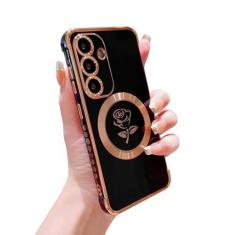 Imagem de XAYAH Capa para Samsung Galaxy S24 Plus compatível com MagSafe Capa para lente de câmera magnética fofa rosa com revestimento de luxo à prova de choque macio bumper S24+ Plus 6,7 polegadas para