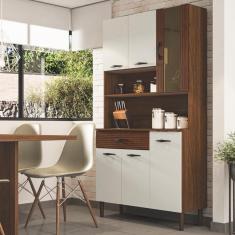 Imagem de Armário De Cozinha Compacta 6 Portas 1 Gaveta Golden - Nogueira-off White-cp-ripado