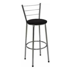 Imagem de Banqueta Alta Cromada com Encosto Assento Preto - Jaddi