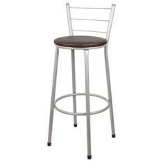 Imagem de Banqueta Alta Para Cozinha Prata Epoxi Assento Marrom