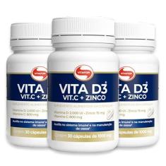 Imagem de Kit 3 Vita D3 + C + Zinco Vitafor 30 cápsulas