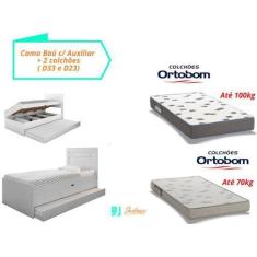 Imagem de Bicama C/ Baú Madeira + 2  Colchões Ortobom (D23 E D33) - Cama 3X1 - F