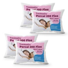 Imagem de Kit Travesseiros 4 Peças 100% Algodão 200 Fios 50 Cm x 70 Cm - LuckBab