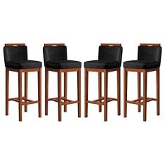 Imagem de Conjunto 4 Banquetas Alta em Madeira Maciça Libéria Ccs Interiores Pinhão/preto