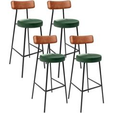 Imagem de Kit 04 Banquetas Alta Bar Cozinha Sala Jantar Milão L02 Couríssimo Camel Facto Verde - Lyam Decor