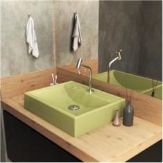 Imagem de Kit Cuba RT49 com Torneira Pratika 1060 Metal e Válvula Click 1 Polegada G e Sifão Pvc e Flexível Compace Verde Acqua