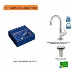 Imagem de Kit Cuba Q32 com Torneira 1198 Metal e Válvula 1`` Compace  Escuro
