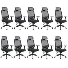 Imagem de Kit 10 Cadeiras para Escritório Genebra Presidente com NR17 Preto