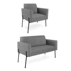 Imagem de Sofá Namoradeira E Poltrona Pé De Ferro Preto Marisa Linho Grafite D03 - D'rossi