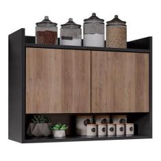 Imagem de Armário De Cozinha Aéreo 71cm 2 Portas 1 Nicho Ceci M24 Preto/Freijó -