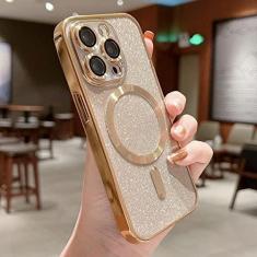 Imagem de Capa de telefone de carga sem fio galvanizada de luxo para iPhone 14 13 12 11 Pro Max Plus Soft Bumper Glitter Cover, Gold, para iPhone 11Pro