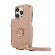 Imagem de Suporte de anel crossbody com zíper cartões Solt carteira capa de couro para iPhone 15 Pro Max 14 Plus 13 12 11 SE 2022 capa espelhada, carne, para iPhone 13Mini