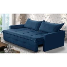 Imagem de Sofá Sem Caixa Retrátil e Reclinável 1,65m com Molas Maísa Suede Azul Adonai Estofados