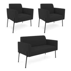 Imagem de Sofá Namoradeira 2 Poltronas Pé de Ferro Preto Marisa Veludo Preto D03 - D'Rossi