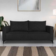 Imagem de Sofá Living 2 Lugares Com Pés De Ferro Almofadas Soltas 200cm Neso Bouclê Preto