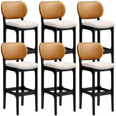 Imagem de Kit 6 Banquetas Alta Bar Cozinha Jantar Betta L02 Preto Material Sinté