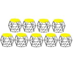 Imagem de Kit 09 Puff Banqueta Aramado Mila Base Preta Hexágono Suede Amarelo - 