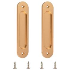 Imagem de MOROBOR Puxadores ovais embutidos para porta deslizante, 2 peças de puxadores de dedo de porta de armário de liga de alumínio escovado dourado com parafusos de montagem para porta deslizante de