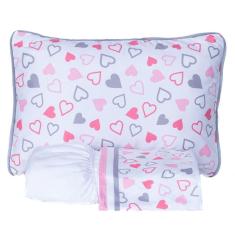 Imagem de Jogo De Cama Corações Branco Solteiro 03 Peças - Micropercal 180 Fios