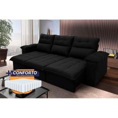Imagem de Sofá Retrátil Reclinável Verona 2,30m Suede Velut Preto Molas Ensacadas - King House