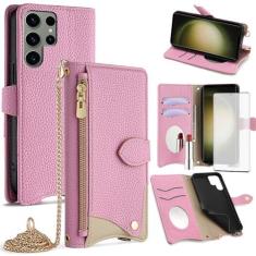 Imagem de Asuwish Capa de telefone para Samsung Galaxy S23 Ultra 5G Capa carteira com protetor de tela e capa flip espelhada, compartimento para cartão de crédito, suporte, alça transversal, celular S23Ultra