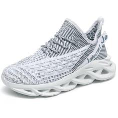Imagem de Jakcuz Tênis masculino leve para caminhada plus size de malha com estampa de escama de peixe, Branco/Azul1, 39