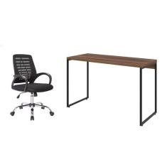 Imagem de conjunto de mesa studio nogal 120 cm com cadeira de escritório secretária giratória light preta