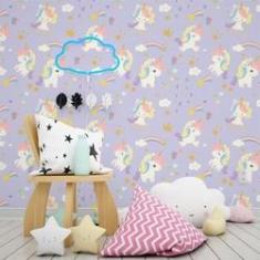 Imagem de Papel de Parede Infantil Unicórnio Lilás