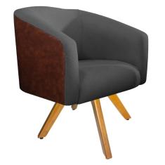 Imagem de Poltrona Luiza Base Giratória De Madeira Corano Nozes E Linho Chumbo - Adj Decor