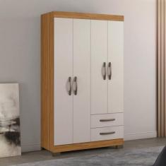 Imagem de Guarda-roupa Solteiro 4 Portas 2 Gavetas Freijo Trend/Branco New