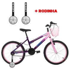 Imagem de Bicicleta Infantil Aro 20 Feminina Com Rodinha Lateral e Cesta Freios V-Brake Wendy Para Meninas Violeta Rosa
