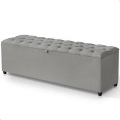 Imagem de Recamier Baú Berlim Veludo Cinza Queen 1,50M Estofado Pés Pvc Preto  -