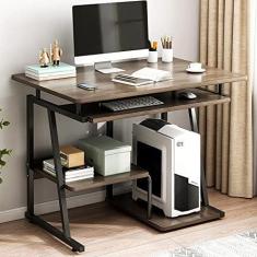 Imagem de Mesa de canto de escritório pequena para computador, mesa de canto com bandeja de teclado, mesa de estudo compacta para PC, laptop, estação de trabalho, estilo moderno, simples, mesa de escritório em
