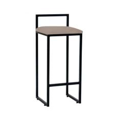 Imagem de Banqueta Alta Industrial Em Aço Dori Preto Assento Suede Bege - Cor: Bege