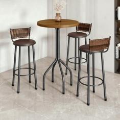 Imagem de Conjunto Bistrô Bete Tampo Ripado Tradicional 70cm com 3 Banquetas Prata/Marrom