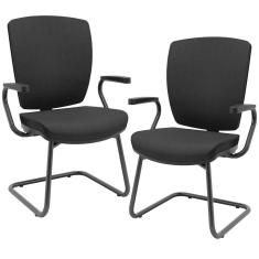 Imagem de Kit 2 Cadeiras De Escritório Fixa Executiva Office Preto Slim Alta Flexi P03 Poliéster Preto - Lyam