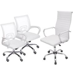 Imagem de Kit Cadeiras Escritório 1 Presidente Boston + 2 Mesh Office Giratória - Branco