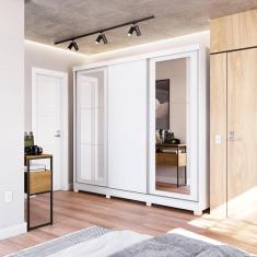 Imagem de Guarda-Roupa Casal 100% Mdf Kappesberg C/Pés E 6 Espelhos 3 Portas De Correr 8 Gavetas Branco