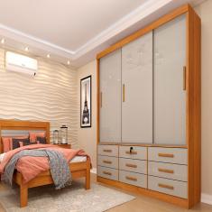 Imagem de Guarda-roupa Chicago 3 Portas 9 Gavetas Cinamomo/off White - Tcil Móveis