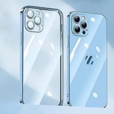 Imagem de Capa de telefone com revestimento de lente para iPhone 14 11 12 13 Pro Max Mini XS XR 7 8 14 Plus SE 2020 Capa de proteção de câmera de luxo, Azul Serra, para iPhone 13 Pro