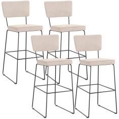 Imagem de Kit 04 Banquetas Alta Para Cozinha Sala De Jantar Base Em Aço Allana L02 Suede Bege